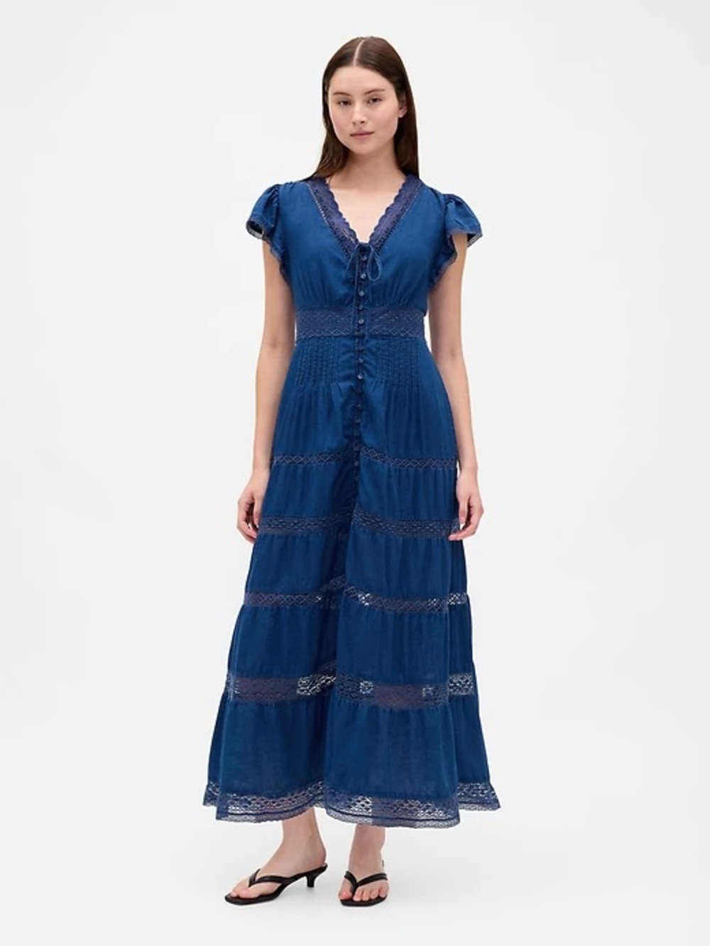 Gap Lace-Trim Midi Dress XL Tall medium indigo Blue cottagecore feminine NWT